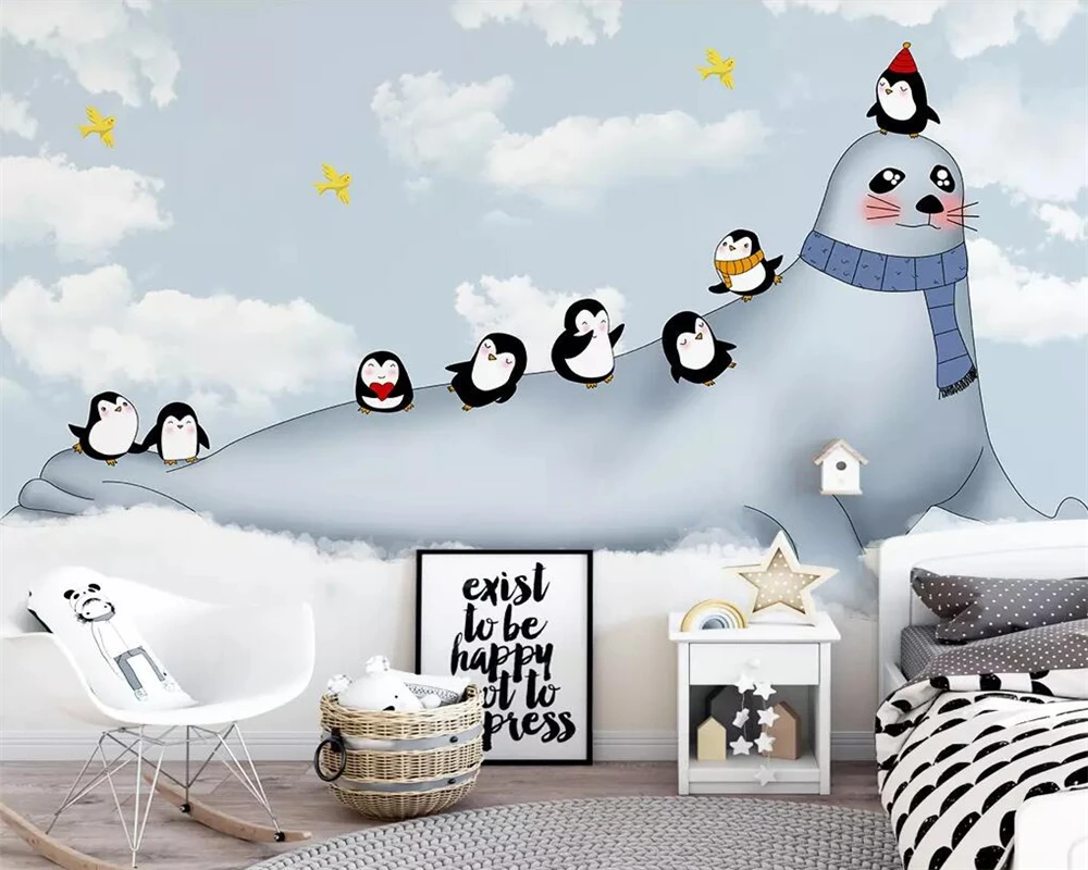 Beibehang Children S Baby Room Wallpaper Mural Antarctic Cute Dolphins Seal Background Wall Decoration Background 3d Wallpaper Wallpapers Aliexpress