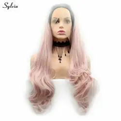 Sylvia средства ухода за кожей волна парик термостойкие волокно Темные корни к розовые парики синтетический синтетические волосы на кружеве