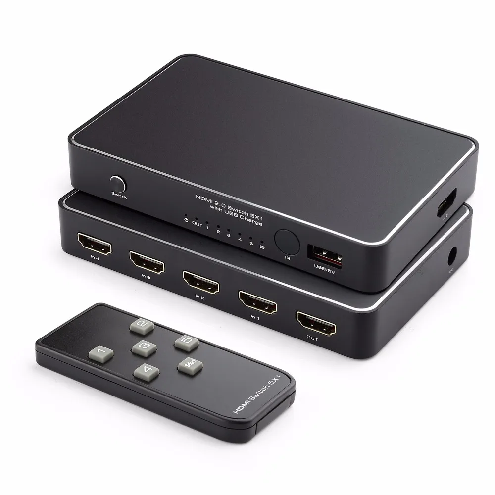 Переключатель HDMI 2 0 5X1 с быстрой зарядкой usb и ИК беспроводным дистанционным