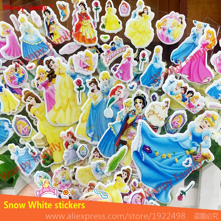 

6 Sheets/set Snow White stickers for kids rooms Home decor Diary Notebook Label Decoration toy Princess 3D sticker