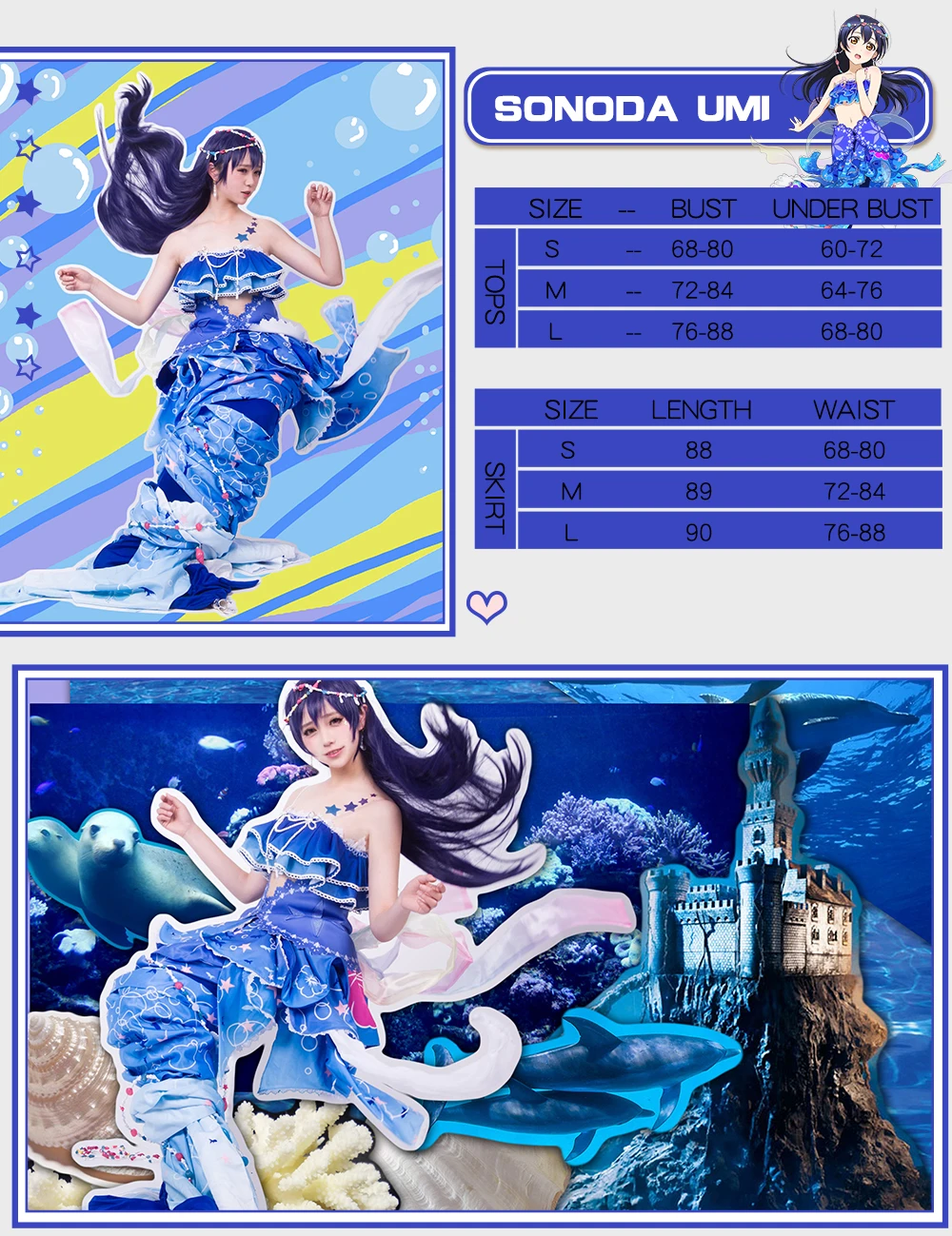 Anime Cosplay Costume Umi Sonoda Cosplay Love Live! School Idol Project Awakening Mermaid ASCOSING Idolized Costume (1)