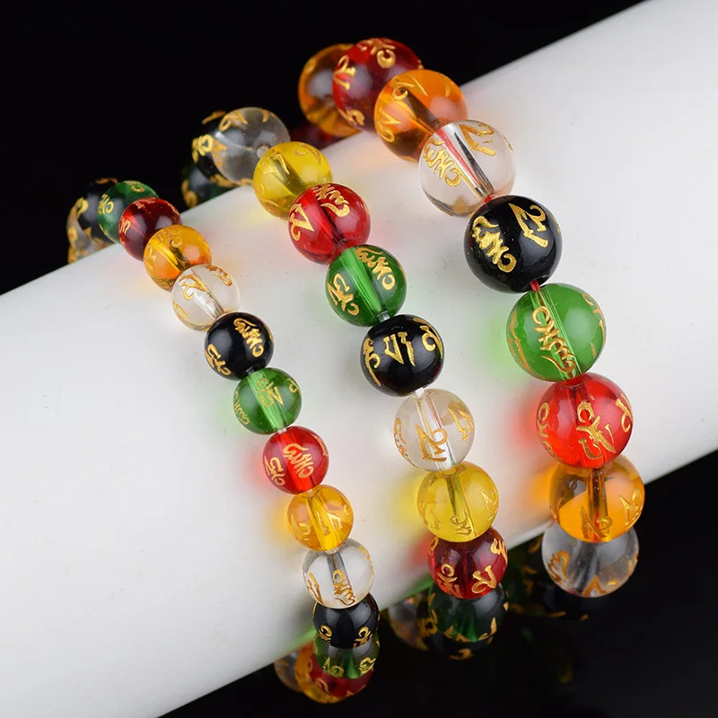Модные ювелирные изделия Ом Мани Падме Хум энергии долговечность счастливый здоровый Будда браслет стекло Dead выгравировать многоцветные Bless браслеты