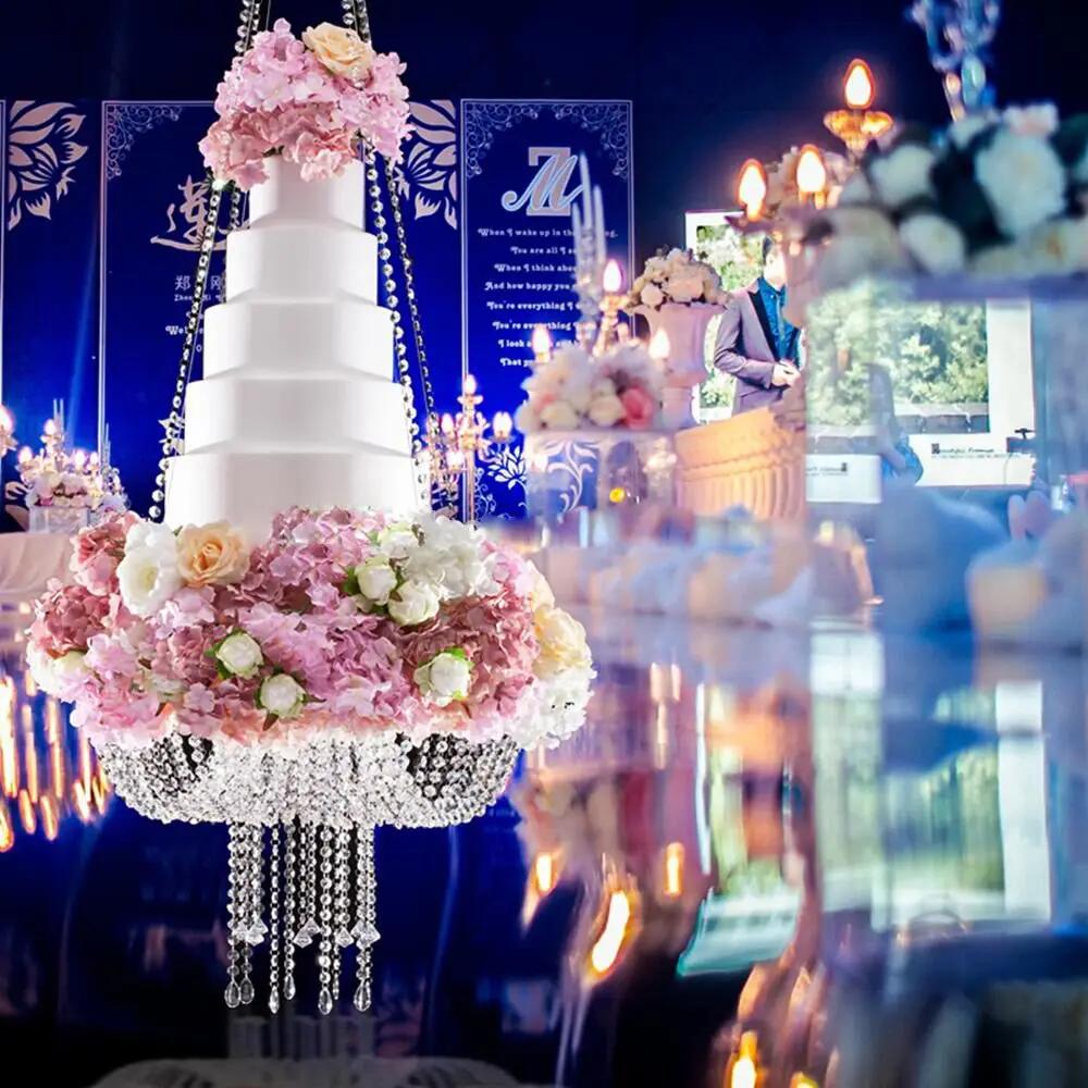

ROMANTIC WEDDING Cake Stand Party Decoration Wedding Faux Crystal Chandelier Style Drape Suspended Cake Swing