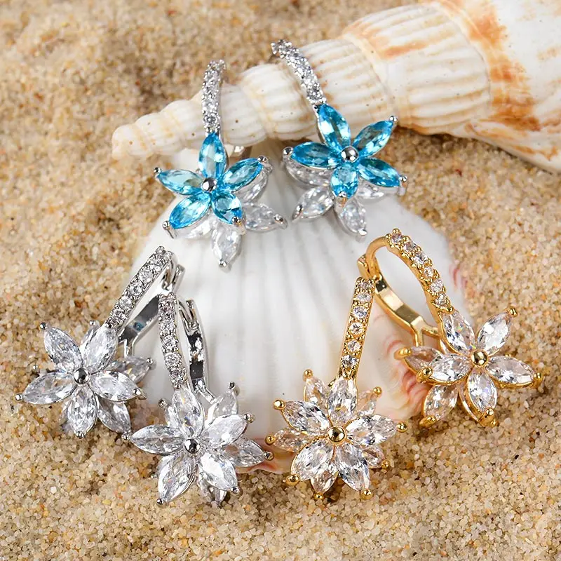H: HYDE Прозрачные Серьги из циркония с кристаллами для женщин, серьги-кольца с цветком, массивные свадебные украшения, подарок