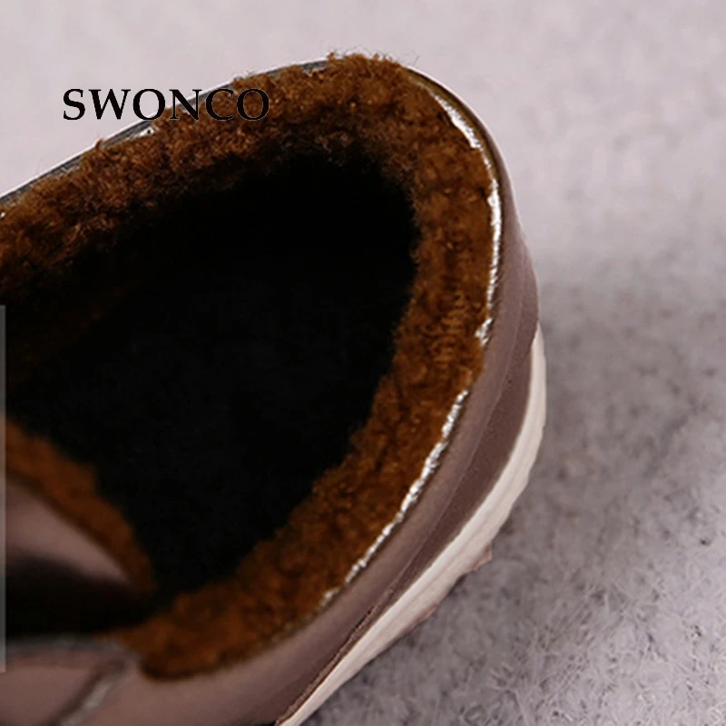 SWONCO/Белая обувь; зимние меховые кроссовки для женщин; коллекция года; Теплая Повседневная обувь; женские кроссовки на плоской подошве; цвет черный, белый; Вулканизированная зимняя обувь на липучке