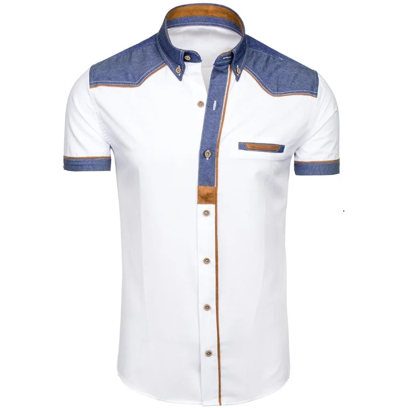 Men's Shirts Fashion Denim Short Sleeve Formal Shirts Man Casual Summer Clothing Tops Brand Slim Cotton Plus Size Male Shirts