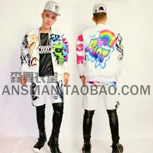 Новинка певец DJDS право чжи-long GD же пункте цвет граффити бейсбольная форма пальто+ Шорты сценические костюмы костюм