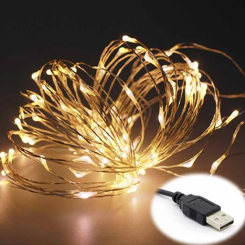 

10M Copper Silver Wire USB LED String lights Waterproof Holiday lighting For Fairy Christmas Wedding Party Decoration
