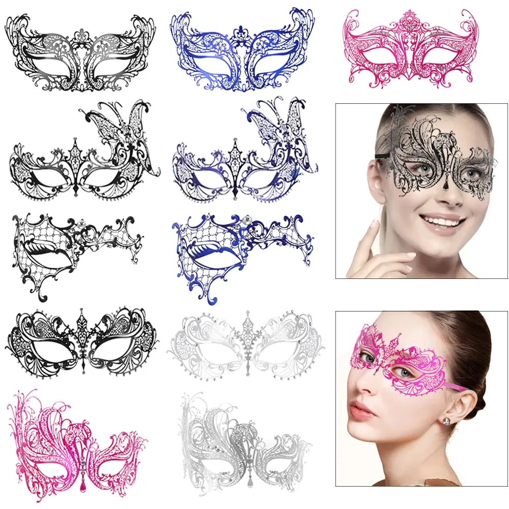 

FESTNIGHT Fashionable Blue Laser Cut Metal Half Mask with Rhinestones Masquerade Ball Halloween Mask Fancy Gift