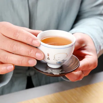 

6 pcs/Set Ebony tea coaster round coaster tea cup mat Anti-skid insulation tea tray Solid wood kungfu tea ceremony accessories