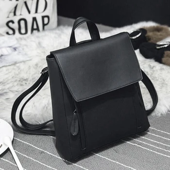 

Women Girl Leather Shoulder Bookbags School Bag Satchel Travel Backpack (Black)