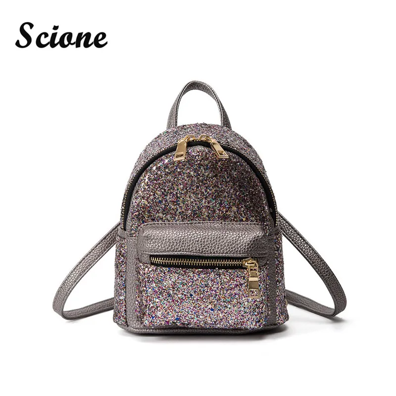 Cute Kawaii Small Backpack 2017 PU Leather Sequins Backpacks Travel Double Shoulder Bag Funny Mini Bling