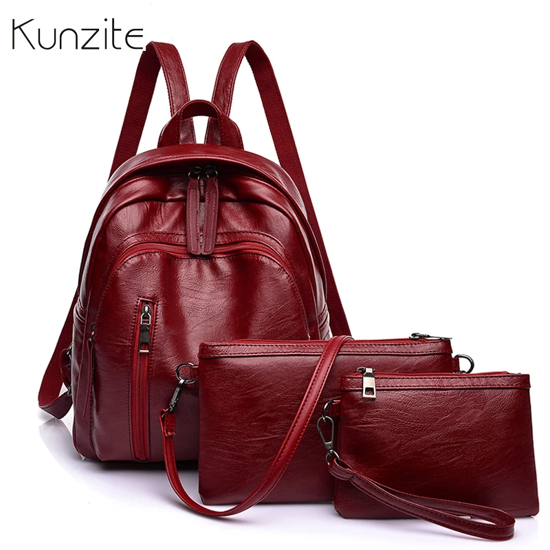 

3pcs/set Casual Women Backpack Soft Pu Leather Female Backpack Schoolbags for Teenage Girls Daily Shoulder Bag Sac A Dos Mochila