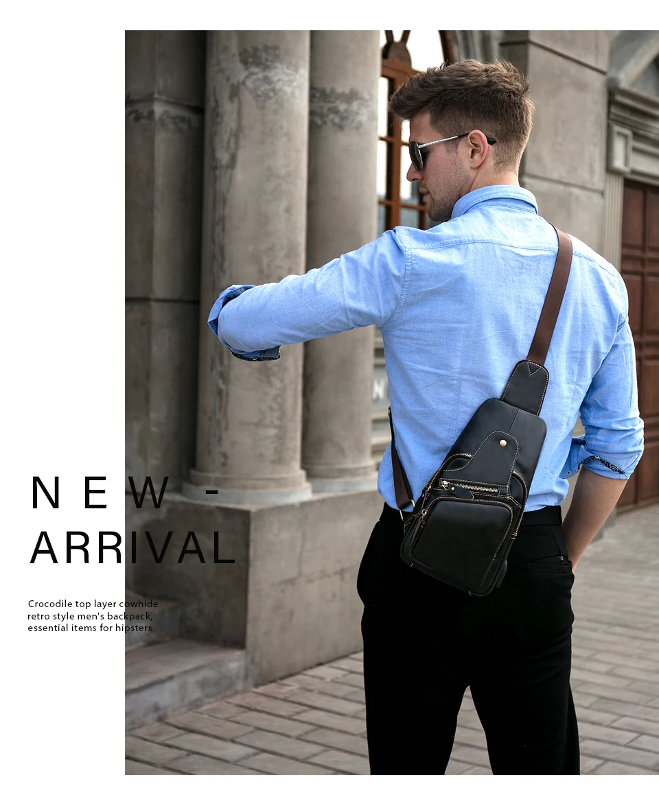 couro genuíno sling saco de bolso masculino