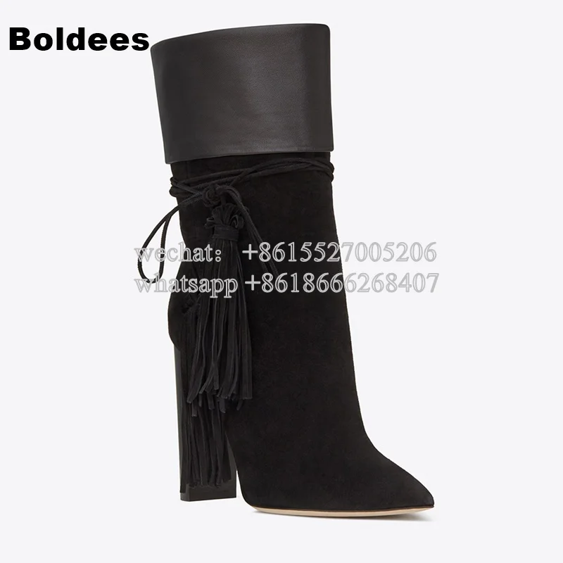 black heeled boots mid calf