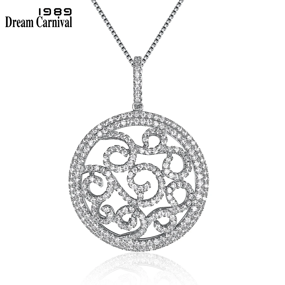Beste DreamCarnival 1989 Luxe Sterling 925 Alle Zilver Royal Ronde Hanger Kettingen voor Vrouwen White CZ Sieraden Femme Gifts SZ11381