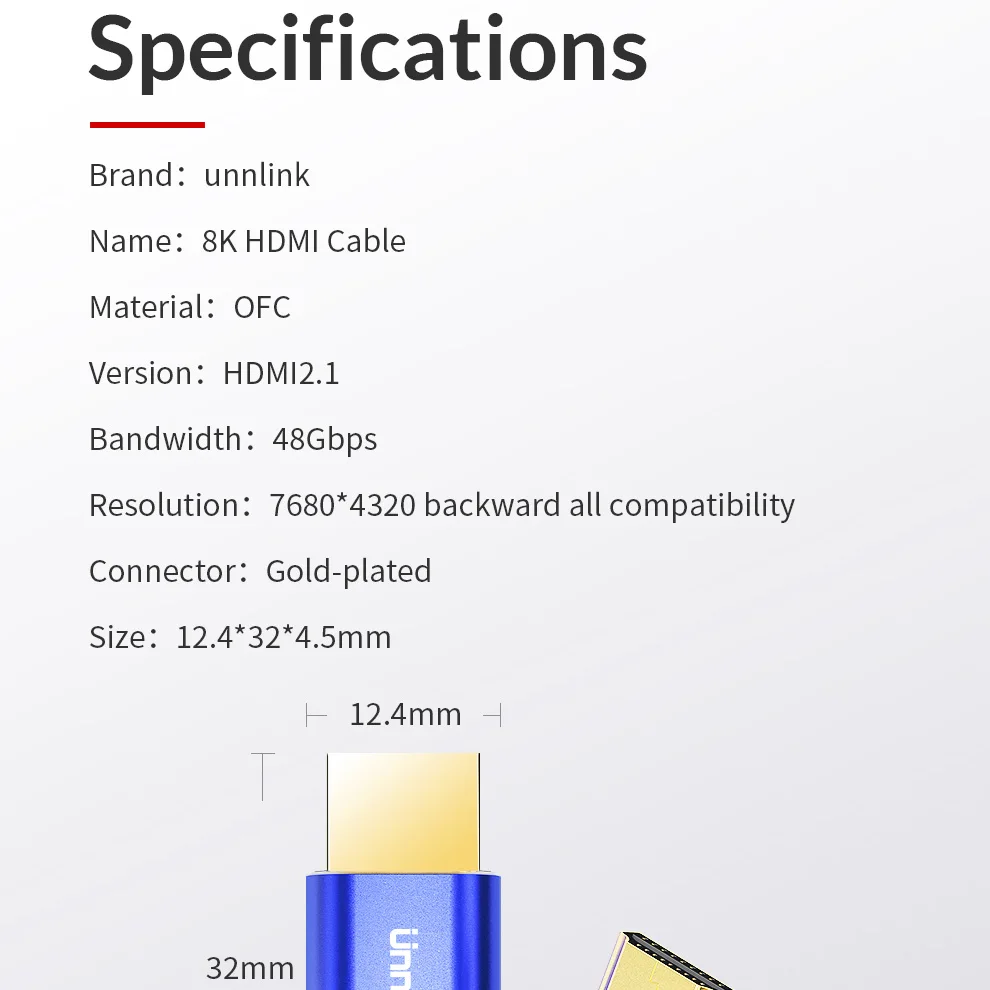 Кабель Unnlink HDMI 2 1 8 м 8K @ 60 Гц 4K 120 2K 144 HDR 48 Гбит/с HDCP2.2 7 для разветвителя PS4 TV xbox