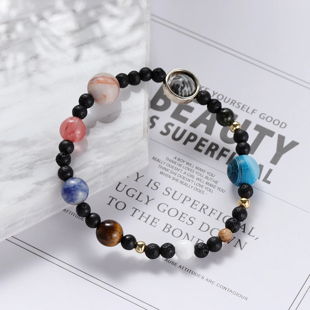 Steady 2018 Fashion 1 Pc Beaded Bracelet Universe Galaxy Eight Planets Solar System Guardian Star Natural Stone Bangle Women Party Gift Jewelry & Accessories