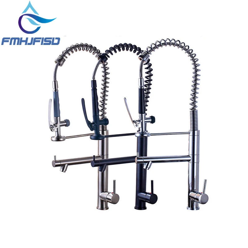 

Deck Mounted Chrome Polished Kitchen Faucet 360 Swivel Handheld Sprayer Dual Spout Mixer Tap Cold and Hot Water Faucet