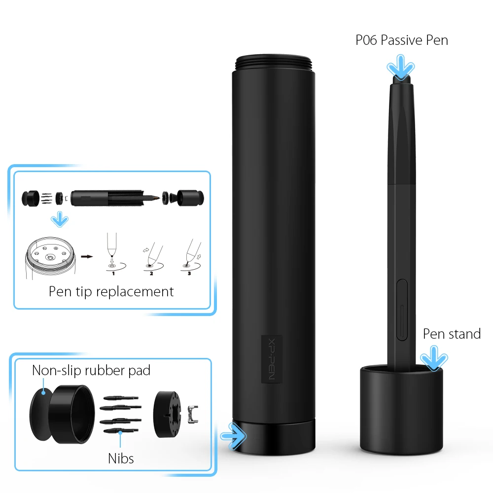 XP-Pen Deco 02 dibujo gráfico tableta pluma tableta con P06 lápiz pasivo sin batería y teclas de acceso directo (presión de 8192 niveles) - 5
