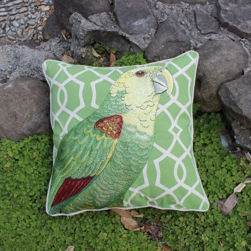 Vezo Home Embroidered Parrot Bird Cotton Linen Modern Sofa