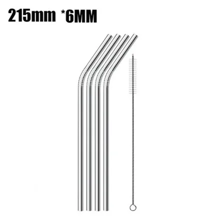 4 шт питьевой прямой и гнутый Металл соломинки из нержавеющей стали с чистящей щеткой - Цвет: silve-3