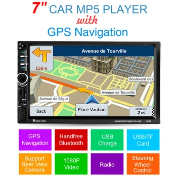 

7" 2DIN 1024*600 Touch Screen Car Radio Media Player DVD MP5 Video Player Bluetooth FM Radio GPS Navigation with Remote Control