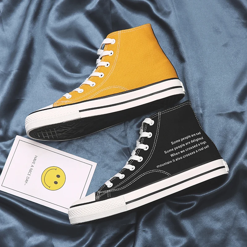 

Korean High Hop Canvas Boots for Unisex Fashionable Couples Walking Vulcanize Shoes Male Casual Boots Breathable Canvas Footwear