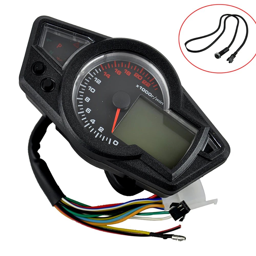

12V DC MPH/KMH Motorcycle LCD Digital Odometer Speedo Meter Tachometer Instruments Backlight Tire Size Adjust 22000RPM