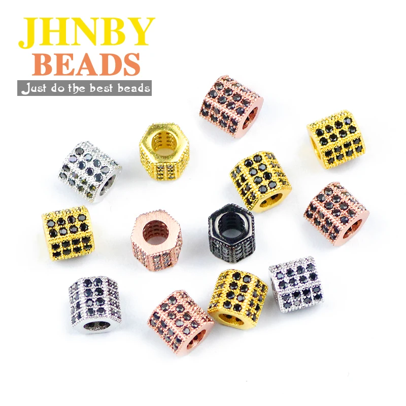 JHNBY 2pcs Black Zircon Geometric Copper Spacer bead 69mm Pave Crystal