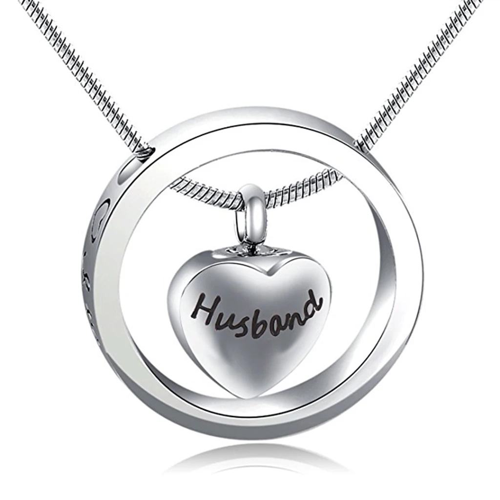 Round Loop Heart I Love You to the Moon and Back Stainless Steel Urn Pendant Memorial Keepsake Jewelry