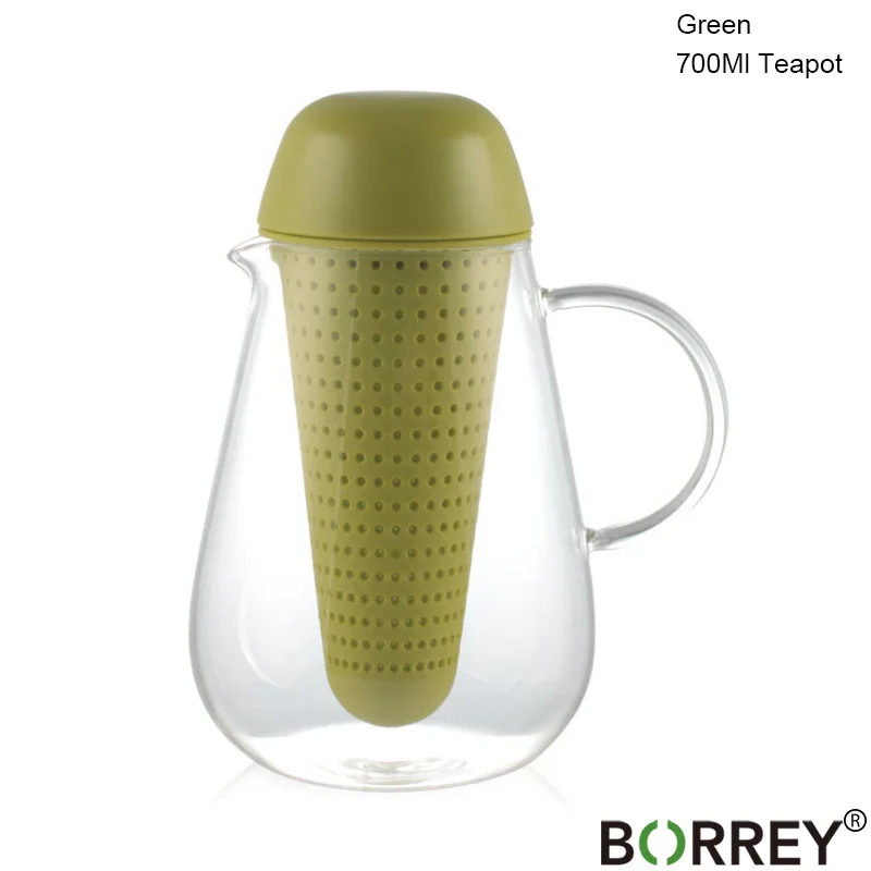 BORREY 350 мл прозрачный стеклянный чайник термостойкая стеклянная чайная чашка с крышкой и ситечком пуэр Молочный Улун чайный горшок с фильтром для заварки - Цвет: Teapot(green)