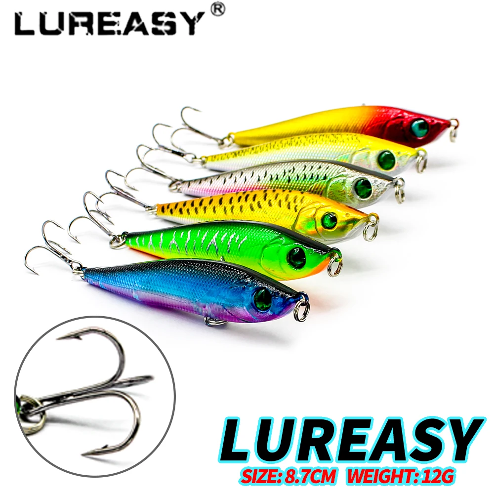 8.7cm 12g Hard Pencil Fishing Lure Lifelike 3D Eyes 6 Hooks Sinking