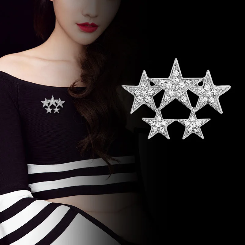 

High-grade Korean Fashion New Romantic Brooches Full of Rhinestone Five-pointed Star Metal Brooch Lapel Pin Clothing Accessories