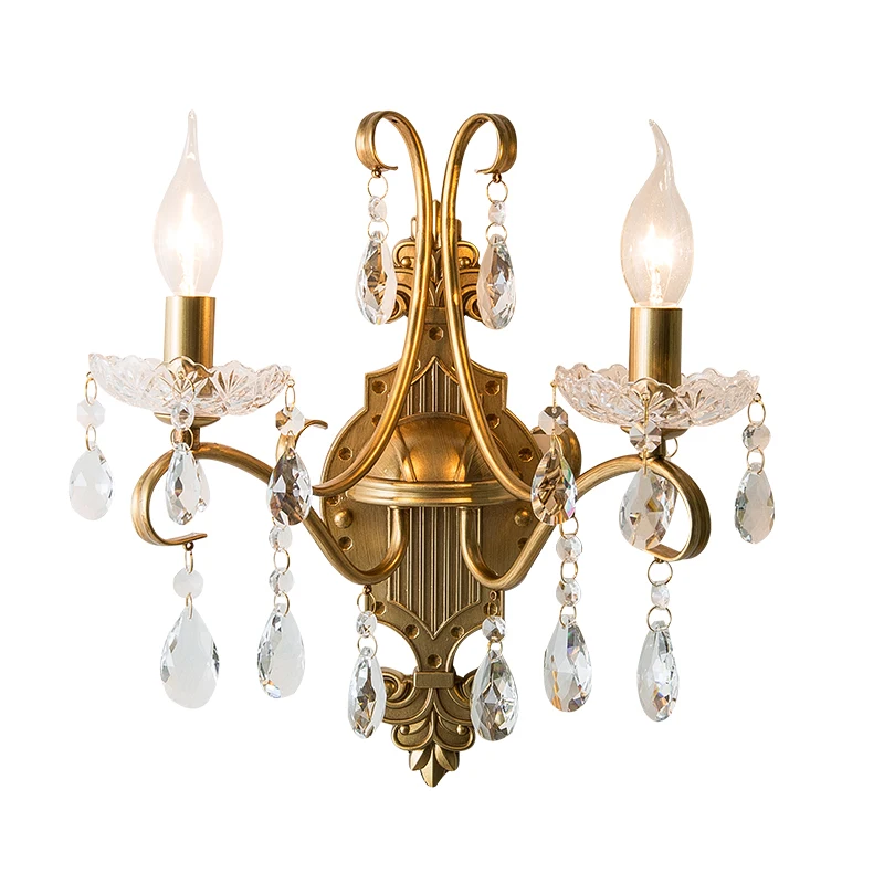 

American Minimalist Retro Wrought Iron Model Room Bedroom Bedside Background Hotel Crystal Wall Lamp Mirror Front Light Fixture