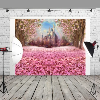 

HUAYI photography filming booth Backdrops Dream Castle Pink Flowers Wallpaper Material Party Decorations Vinyl BackdropW-314