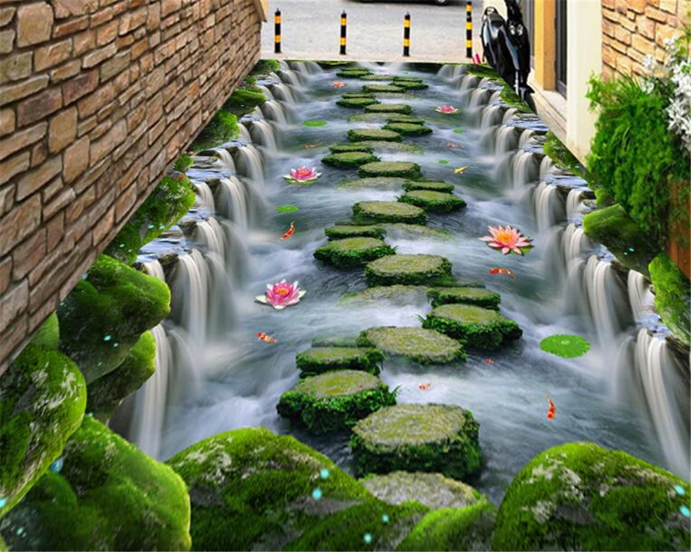 Beibehang Tapety Waterfall Lotus Creek Stone Pier Bridge Kitchen