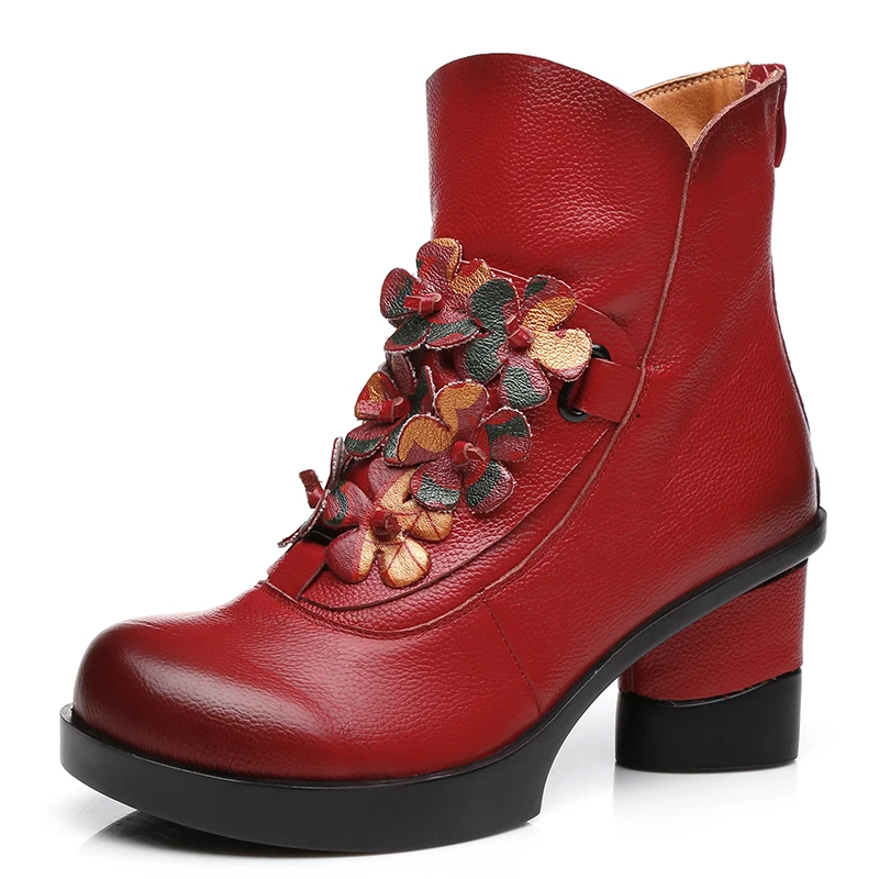 Najtaniej GKTINOO jesienno zimowa moda oryginalne skórzane buty damskie buty na co dzień kobiety grube szpilki ręcznie kobieta botki