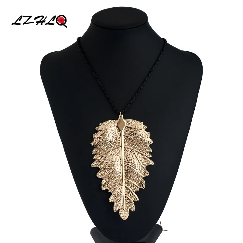 

LZHLQ Exaggerated metal necklace fashion simple big leaf statement necklace women natural life Style jewelry Necklaces Pendants