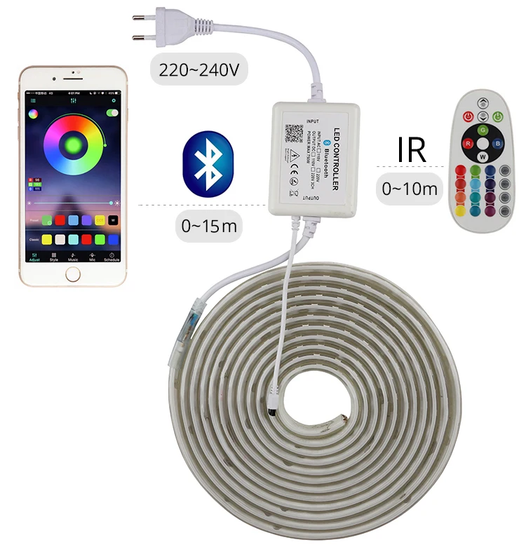 Tira do Diodo Emissor de Luz de Alto App e Remoto Rgb Brilho 220 v Tira Conduzida Impermeável 220 v 120 Leds e m Fita Fita Ledstrip Smd5050 il 6 O aplicativo e o rgb remotos conduziram