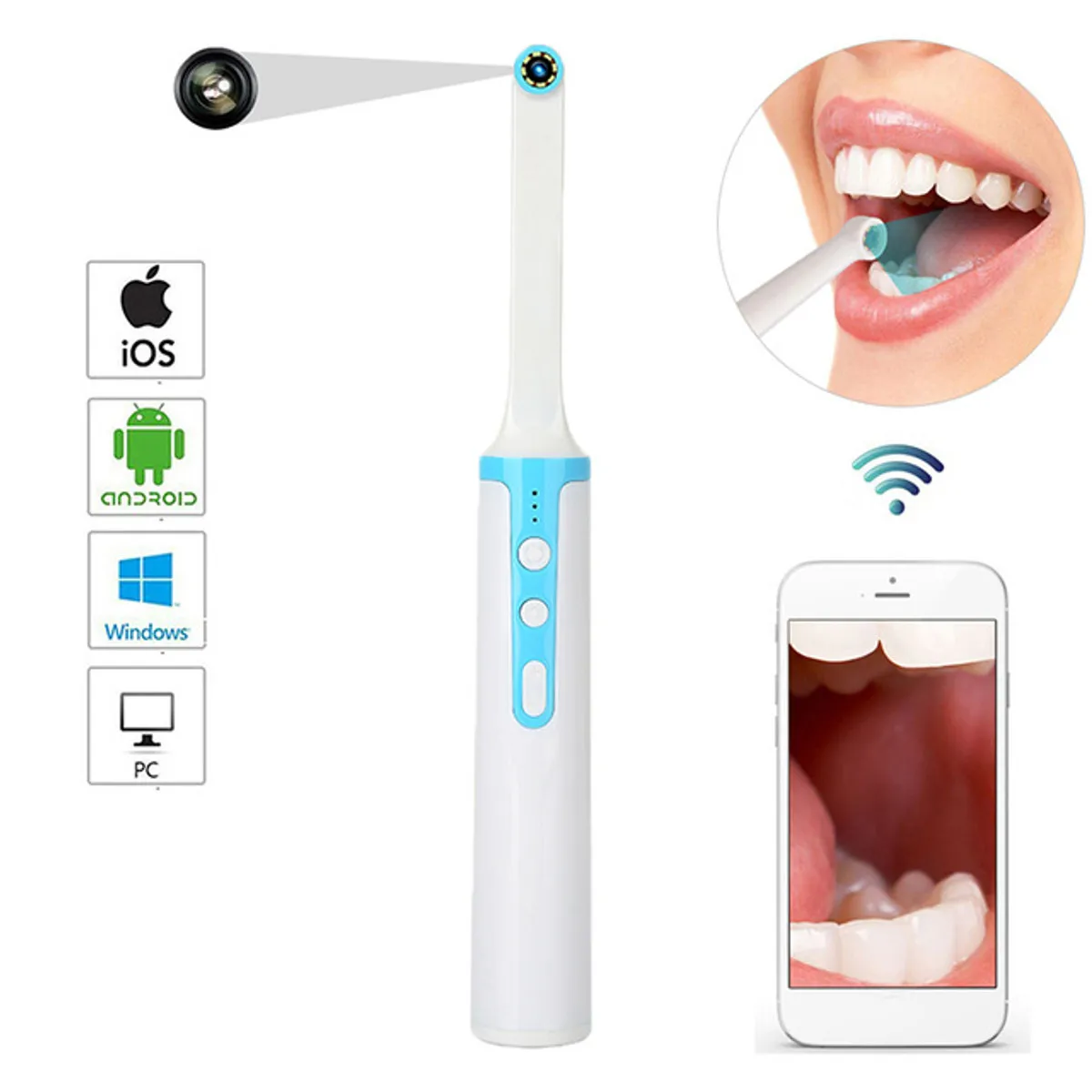 Беспроводной WiFi HD USB Intra Oral стоматологическая интраоральная камера стоматологическое устройство Светодиодный светильник в режиме реального времени видео инспекционный инструмент для отбеливания зубов