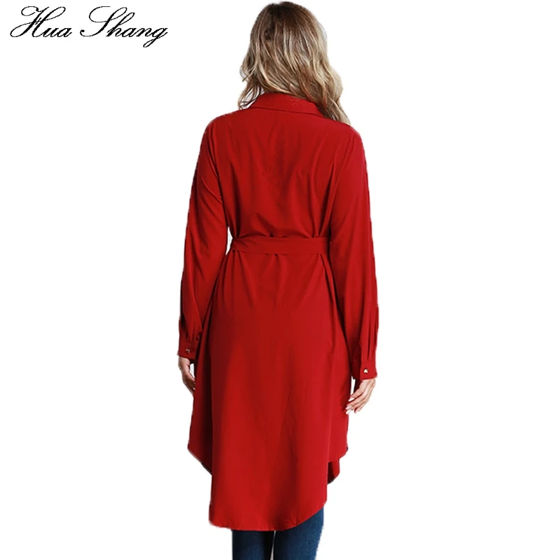 Однотонная длинная блуза размера плюс 4XL 5XL 6XL, Женская Осенняя Асимметричная Свободная блузка с длинным рукавом и поясом, блузы красного, черного и зеленого цвета