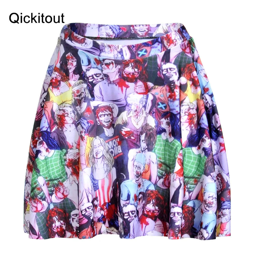 

Qickitout Skirts Slim Fitness Sexy Women Elegant Walking dead walking zombie horror Skirts Mini 3D Digital Print Skirts