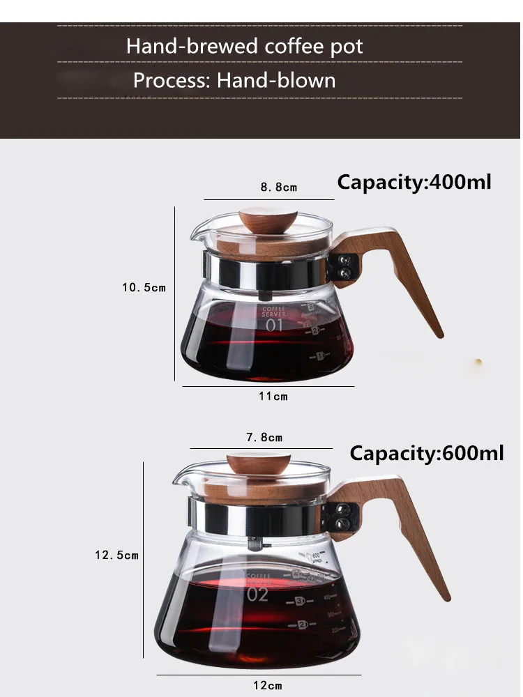 Высокий боросиликатный термостойкий стеклянный кофейник ручной заварочный кофейник чайник с деревянной ручкой стеклянный горшок