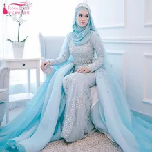 Indian Saudi Arabia Hijab Gorgeous Luxury Wedding Dresses Mermaid Modern Bridal gowns Beads Pearl Bling Bling Elegant Gowns Z741