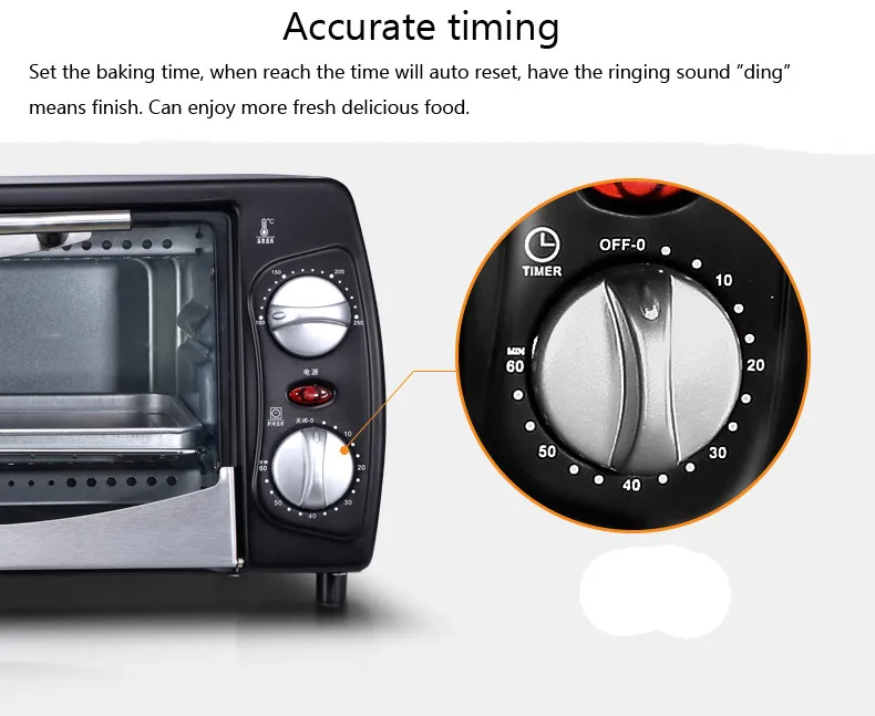 Кухонная техника бытовая выпечка мини-печь 12л нержавеющая сталь корпус Стекло электрическая духовка торт тостер