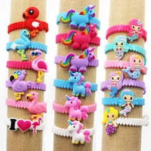2/10Pcs Dinosaur Rubber Bangle Cute Animal Mermaid Flamingo Bracelet Birthday Holiday Party Kids Children Wristband Favor Hot