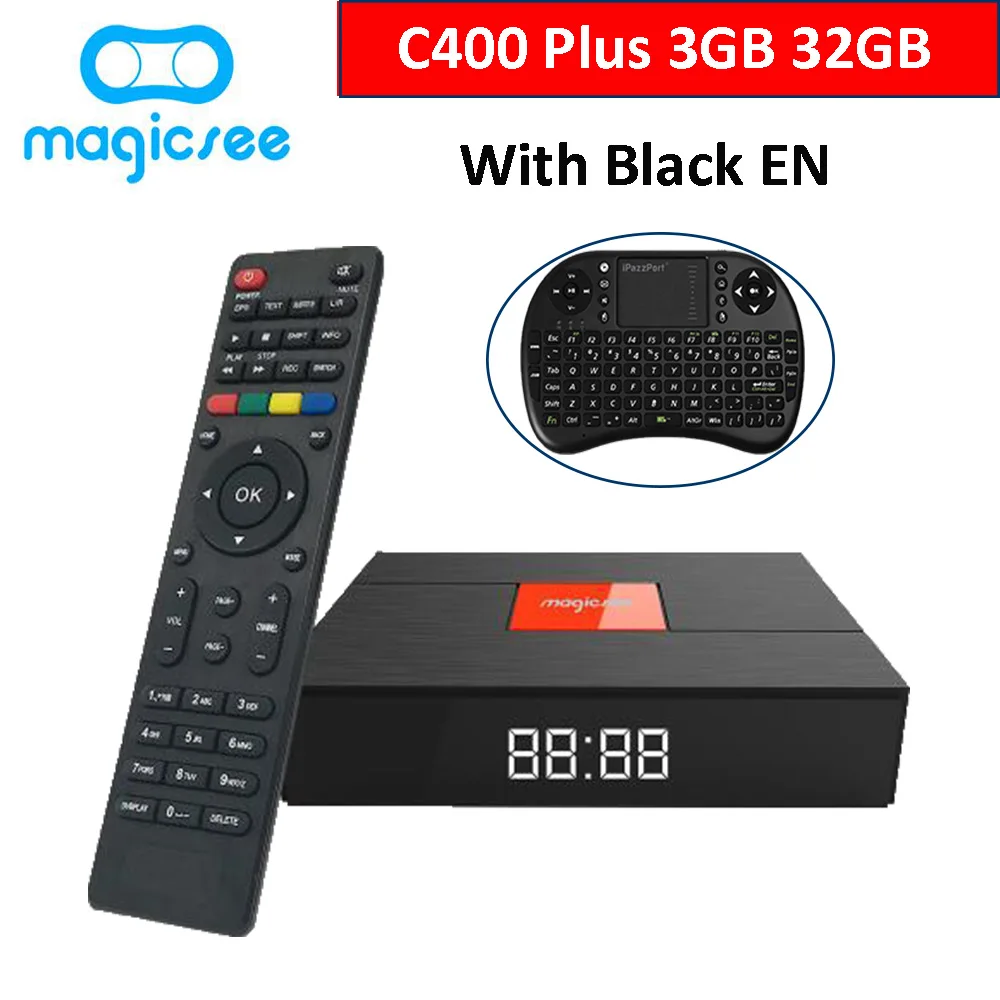 Magicsee C400 Plus Amlogic S912 Восьмиядерный ТВ приставка 3+ 32 ГБ Android 4K Смарт ТВ приставка DVB-S2 DVB-T2 кабель двойной WiFi смарт медиаплеер - Цвет: With Black EN