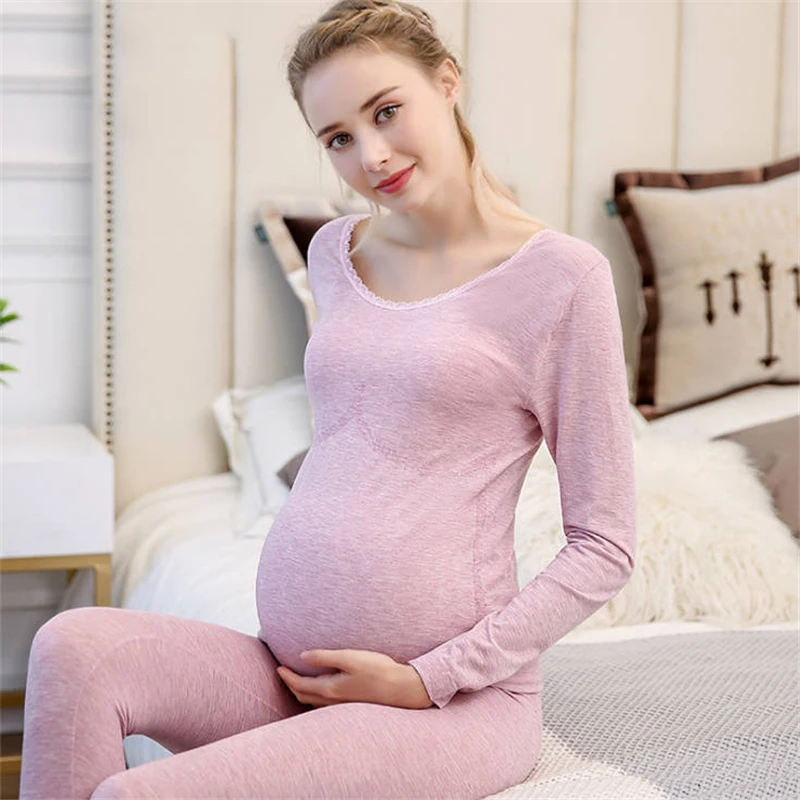 

Autumn and winter new modal pregnant women autumn clothes long pants with moon suits seamless body lift belly warm underwear set
