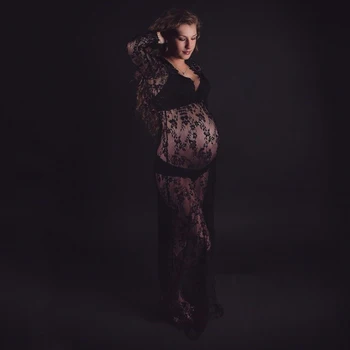 

Lace Dresses Maternity Photography Props Transparent Pregnant Evening Dress Photo Shoot Gown Hollow Out Beach Clothes
